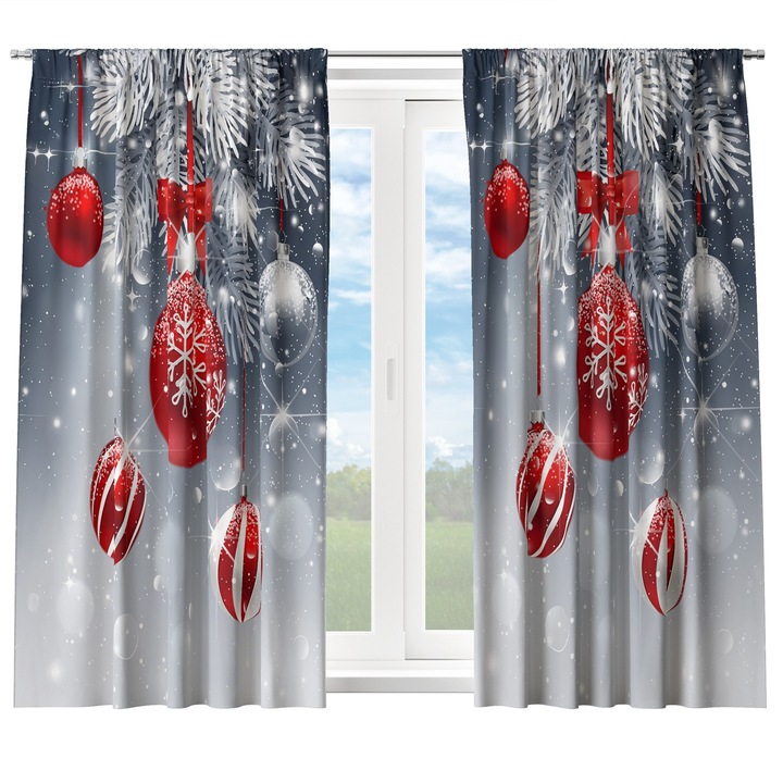 Draperie gata confectionat, HomeView, 100% Poliester, 180g/m2, Craciun, Simpla, Rejansa, Multicolor, 140x160 cm, model 167