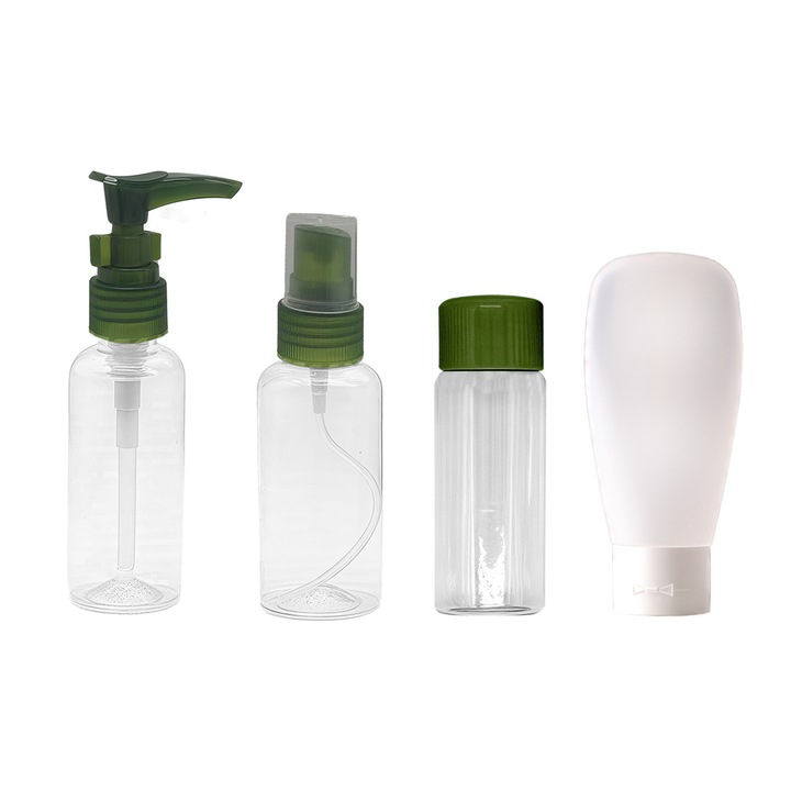 Set recipiente cosmetice de călătorie, portabile, verzi, de mai multe dimensiuni – etanșe, durabile și reutilizabile