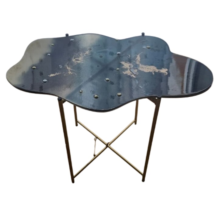 Masă de cafea din rășină epoxidică, 60x36 cm, reversibilă, picioare pliabile