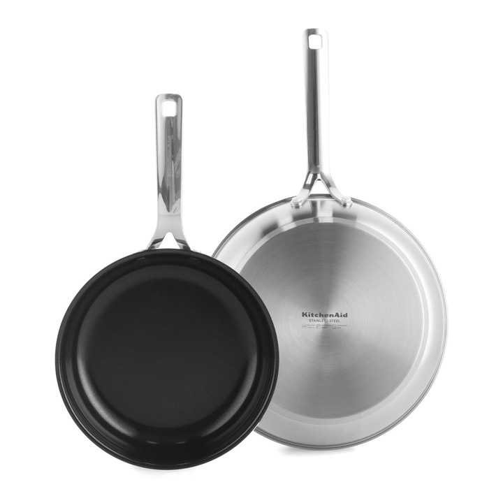 KitchenAid tapadásmentes serpenyő szett, rozsdamentes acél, kerámia, 24cm és 28cm, ezüst