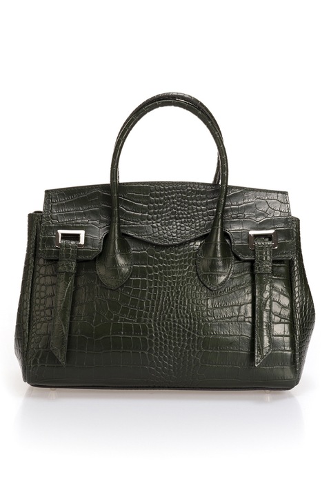 Massimo Castelli, Geanta de piele cu bareta de umar si aspect piele de crocodil, Verde padure