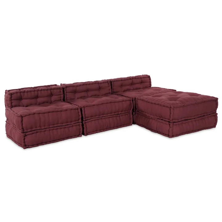 Pouf modular VidaXL, material textil, design minimalist, culoare rosie, dimensiuni 70x70x54cm, set de 4 piese