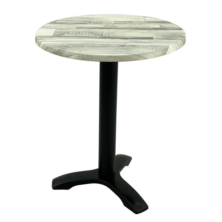 Masa bistro rotunda D60xh74cm Raki White Block, blat werzalit si picior negru din metal