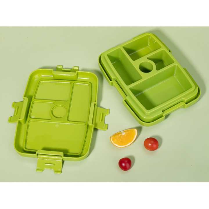 HERUSI Bento uzsonnás doboz, 5 rekeszes, szivárgásmentes, zöld, 2,4 csésze űrtartalom