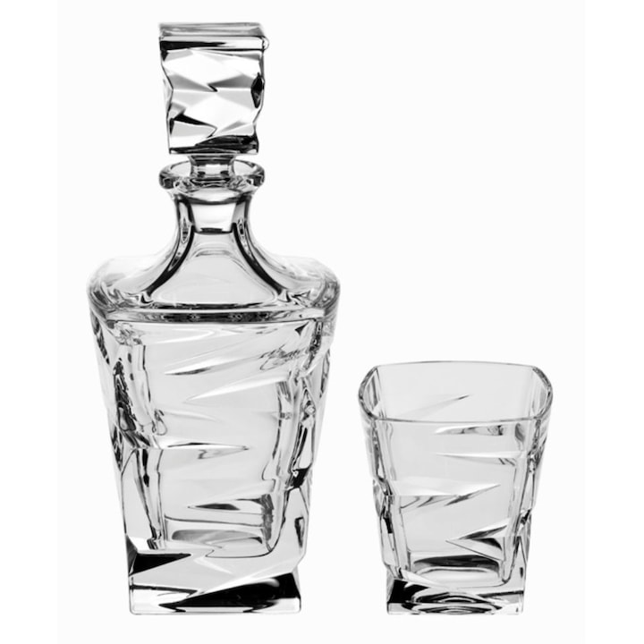 Set Whisky 6 pahare si Sticla Zig Zag - Cristal Bohemia