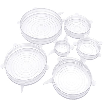 Set 6 capace flexibile silicon, Quasar&Co., elastice pentru castron/bol, transparent Set 6 capace flexibile silicon, Quasar&Co., elastice pentru castron/bol, transparent