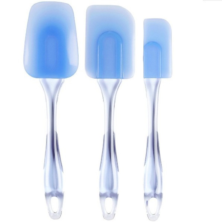 Spatule silicon, Quasar & Co.®, set de 3 ustensile bucatarie, 3 x spatula 23 cm, 24 cm, 25 cm, forme diferite, spatule din silicon termorezistent, ustensile de gatit, bleu