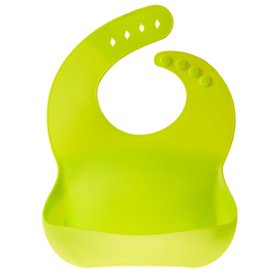 Bavetica flexibila din silicon pentru bebelusi, baveta bebe din cauciuc moale, usor de curatat, antimurdarire, cu buzunar colector larg, inchidere ajustabila, Quasar&Co., verde lime