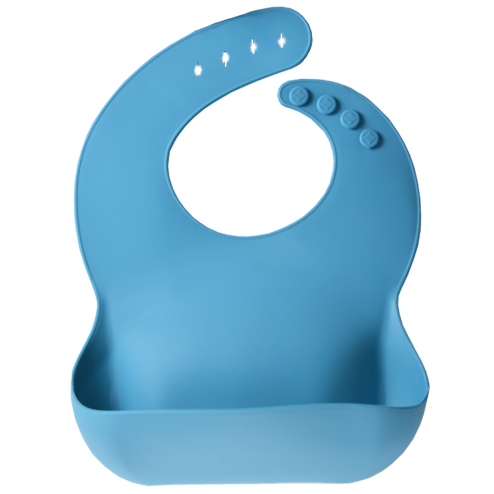 Bavetica flexibila din silicon pentru bebelusi, baveta bebe din cauciuc moale, usor de curatat, antimurdarire, cu buzunar colector larg, inchidere ajustabila, Maxx, bleu