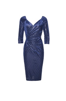 Rochie de ocazie, VESSMARY, catifea devore, 46, bleumarin Rochie de ocazie, VESSMARY, catifea devore, 46, bleumarin