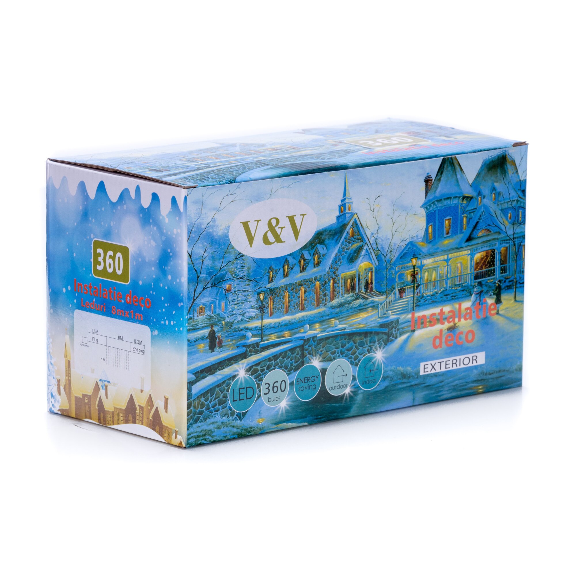 Instalatie de Craciun tip franjuri, 360 leduri, 8m , rosu, 6006R