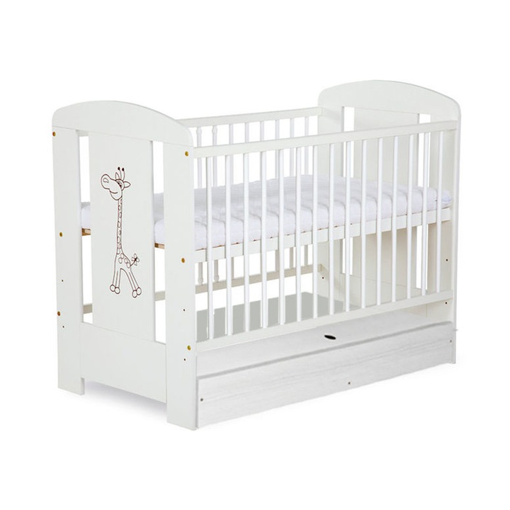 Fehér Klups Safari Zsiráf ágy fiókokkal + matrac 8 MyKids MyDreams