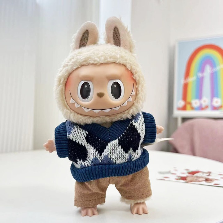 Babaruha szett, szürke-kék, 17 cm