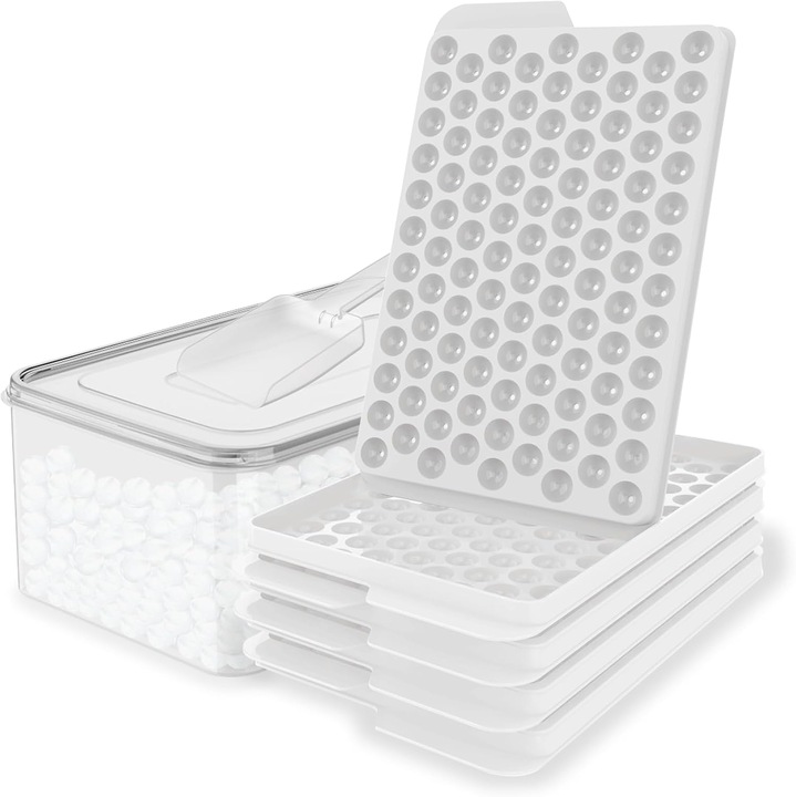 Mini tavite pentru gheata, tavite mici rotunde cu pietricele pentru gheata zdrobita, pentru congelatoare cu capace - bauturi cu gheata, cafea, suc (2 buc./0, 55 inch - alb)