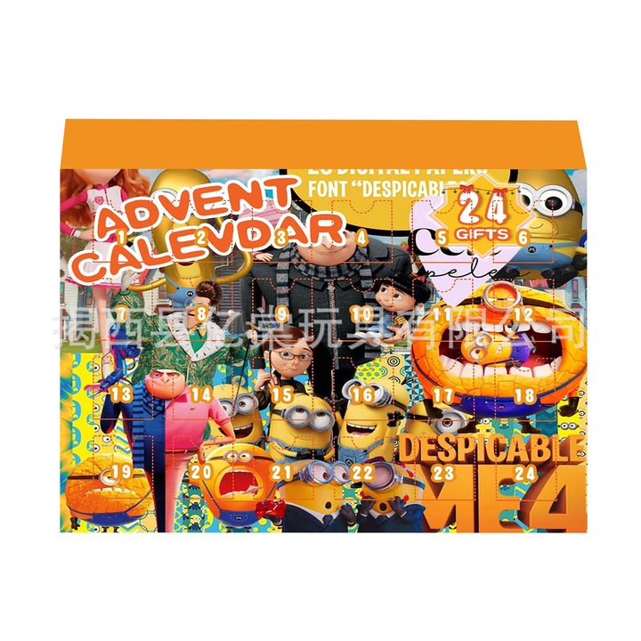 Calendar de Advent 2024, 24 surprize minioni, design clasic de Craciun, multicolor