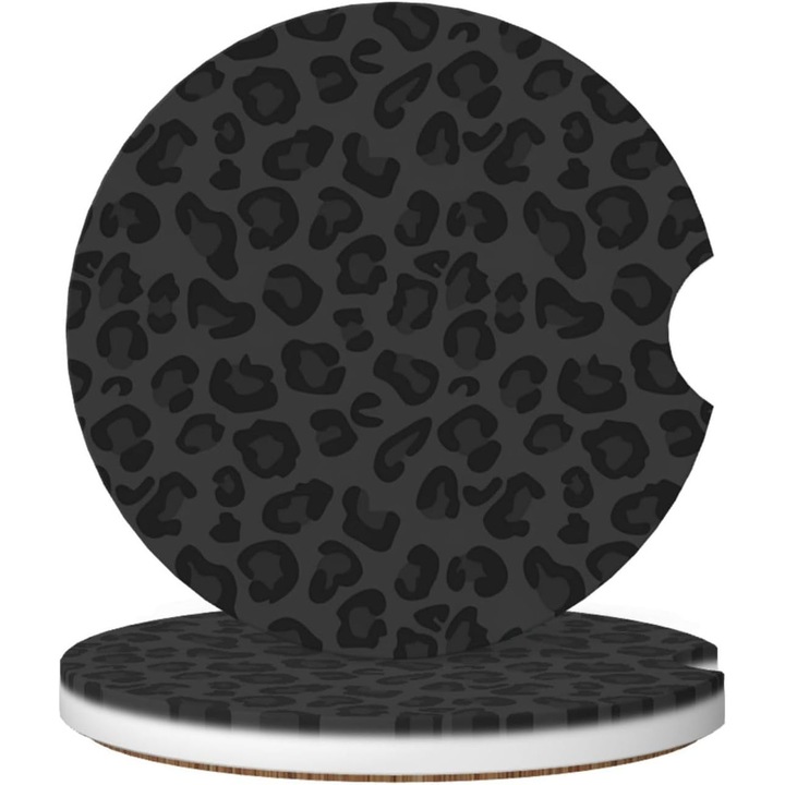 Suporturi auto, pachet de 2 suporturi auto absorbante din ceramica, antiderapante, universale, 2, 63 inci, unisex, accesorii pentru interior auto - imprimeu leopard negru