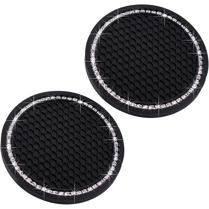 Suporturi auto pentru pahare, suporturi stralucitoare pentru pahare, accesorii interioare auto - suporturi auto din silicon antiderapante cu diamant cristalin de 2, 75 inch - universale (pachet de 2)
