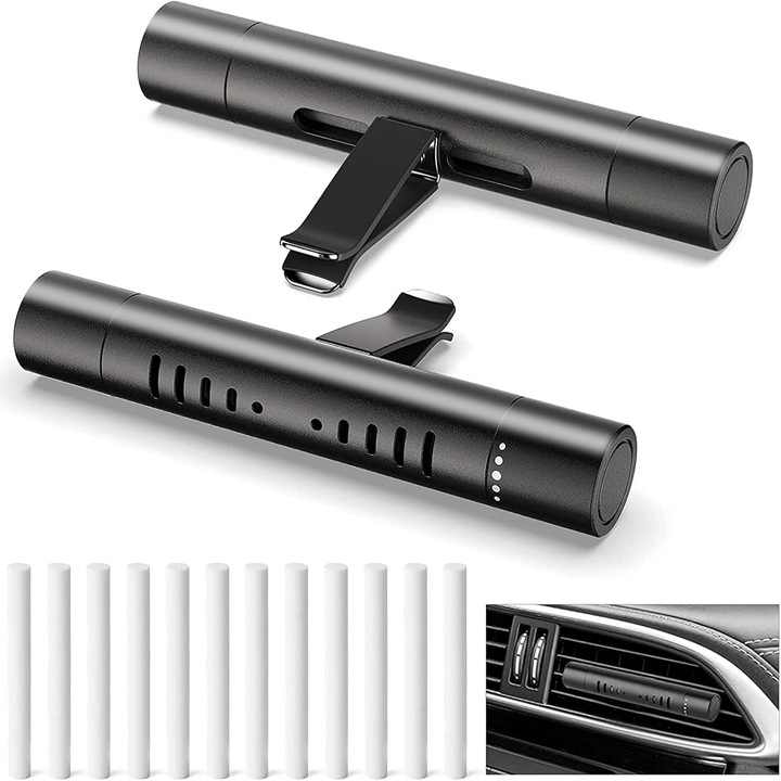 Pachet de 2 cleme de ventilatie pentru difuzor de odorizant auto personalizat, pentru accesorii decorative auto, cu 10 betisoare de reumplere pentru masina, birou, bucatarie, baie, casa pentru animale de companie