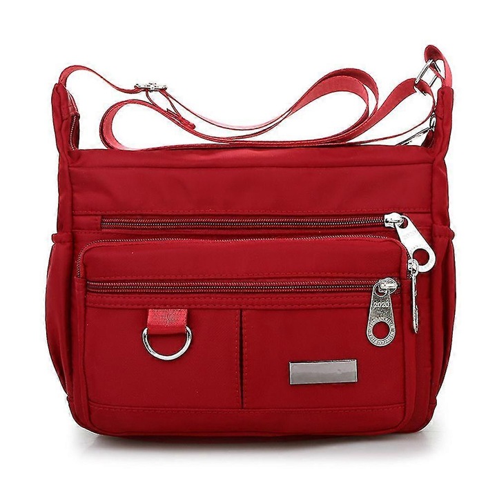 Vízálló válltáska, több rekeszes, piros, 25x19x9cm