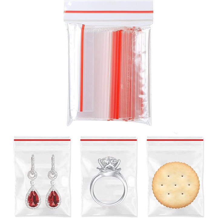 Pungi mici transparente cu fermoar, set 500 bucati, 6x9cm