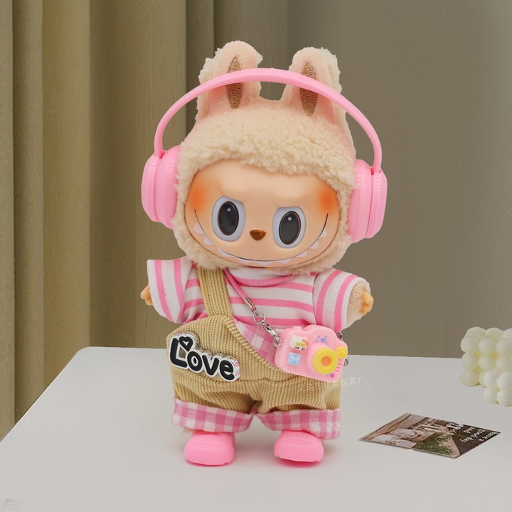 Labubu babaruha szett, kosztüm, rózsaszín, 14-18 cm-es babákhoz