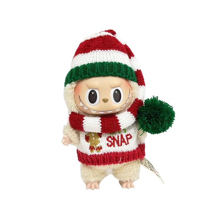 Babakellék szett, kis kalap + pulóver mézeskalács emberrel, 17cm, baba nélkül