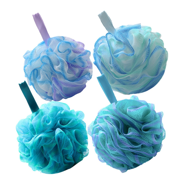 Loofah fürdőradírozó szivacs 75g/darab - 4 darabos Loofah szett (nagy, zöld-lila)