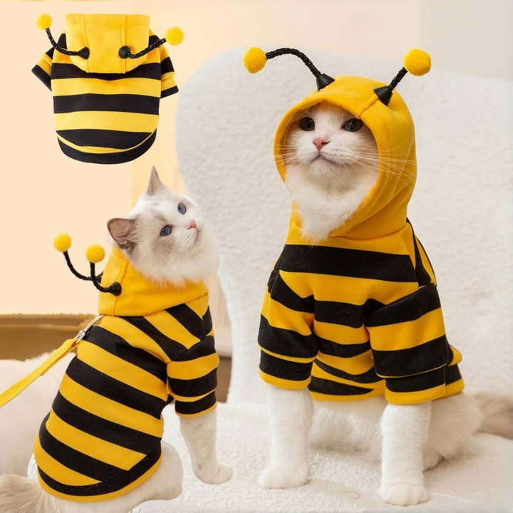 Hanorac cu gluga, pisica, albina, tentacule, dragut, albina, dungi, caine, pisoi, catelus, haine pentru animale de companie (mediu, galben negru)