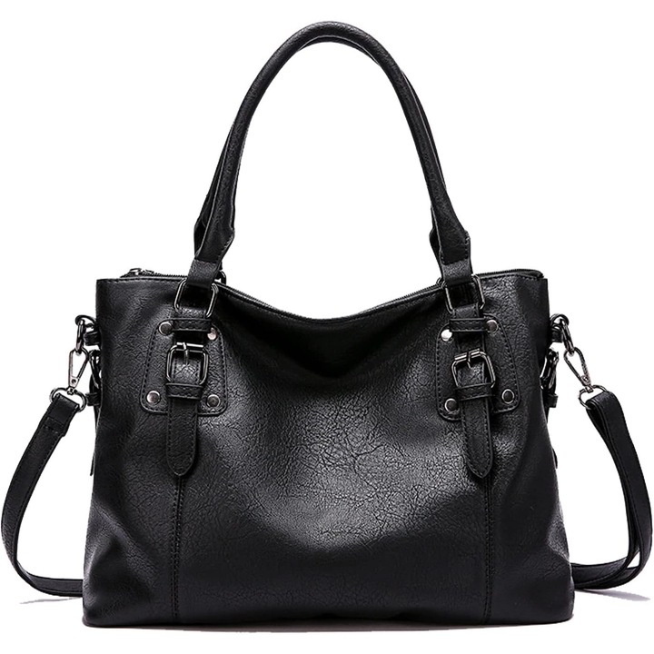 Női PU bőr táska, fekete, méretei 32x11.9x26.9cm, fogantyúval és állítható pánttal, kiegészítő szett.