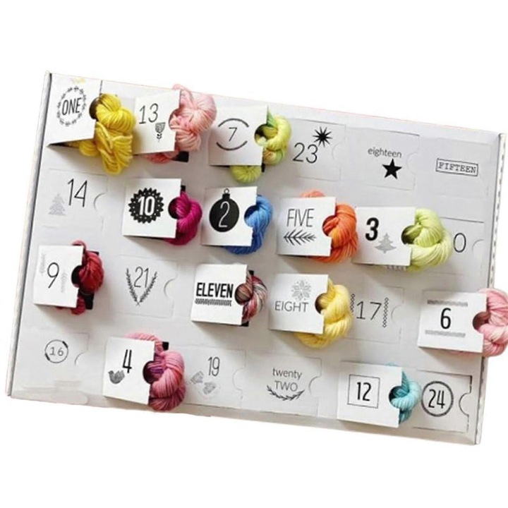 Calendar de Advent cu Fire 2024, multicolor, 30x25x4cm, 24 mini fire de lana