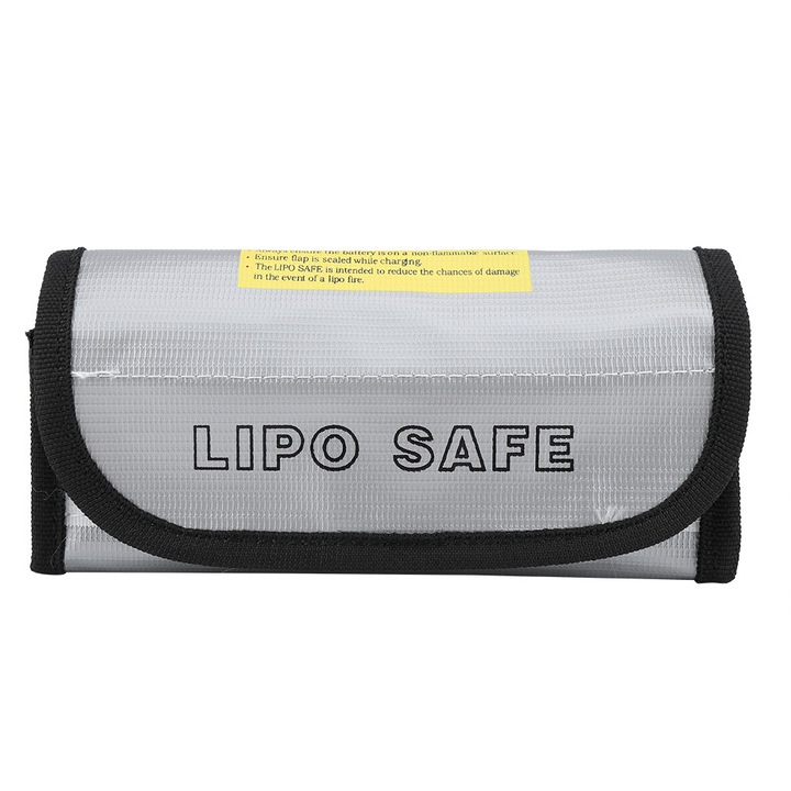 Sac de protectie ignifug pentru baterii LiPo, dimensiuni 18.8x8x8.5cm, usor si portabil