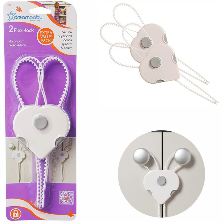 Sigurante flexibile pentru dulap, Dreambaby, 2 buc, 36 x 96 x 296 mm