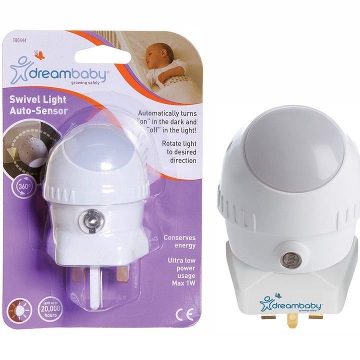 Lampa de veghe rotativa cu led si senzor de lumina, Dreambaby, 53 x 100 x 150 mm