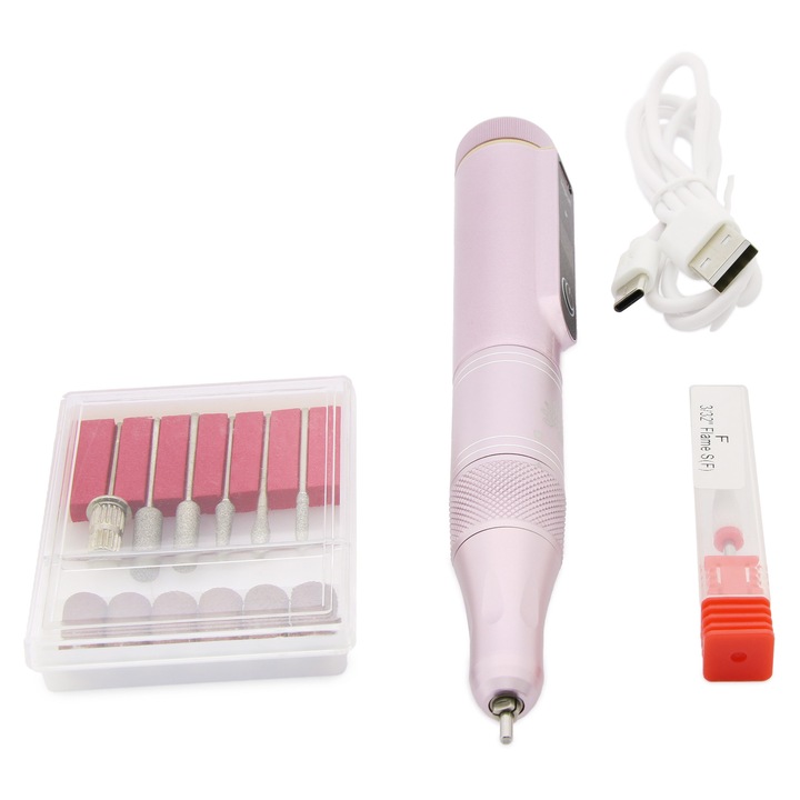 Pila electrica pentru manichiura, cu baterie JF-108, 35000 rpm, roz