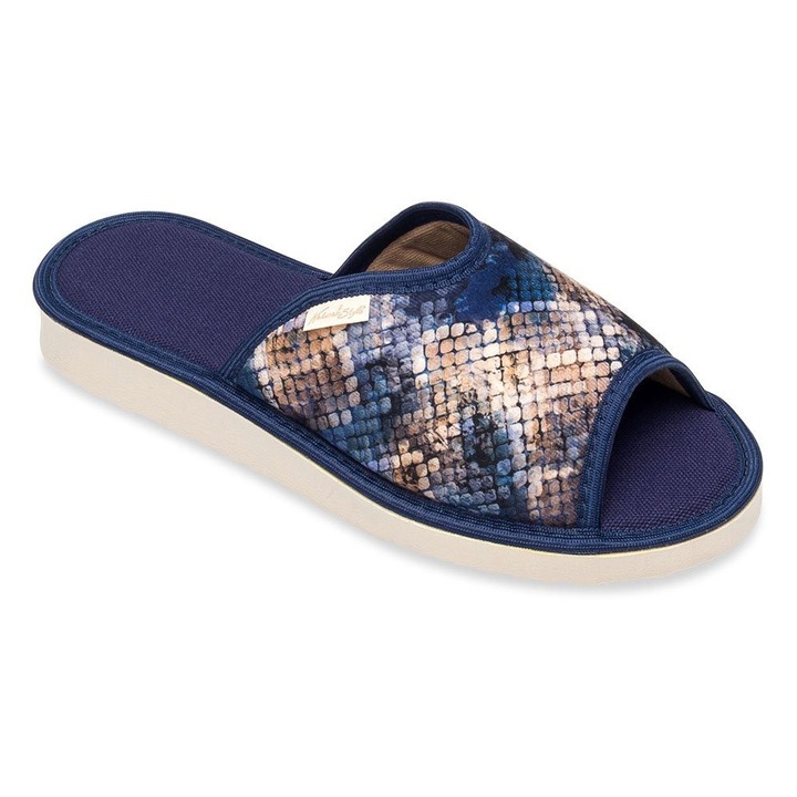Papuci de dama Natural Style, imprimeu sarpe, bumbac, Albastru, 40