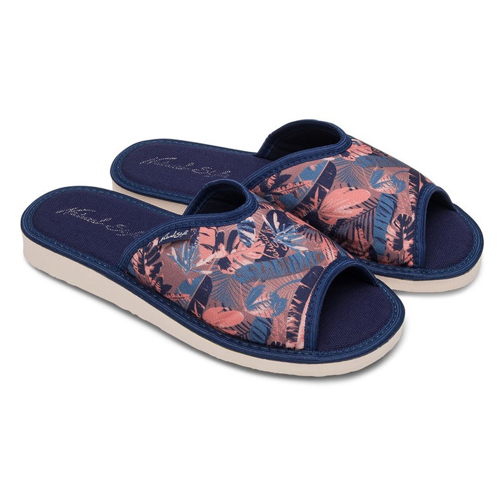 Papuci Natural Style, bumbac, EVA, Albastru, 38