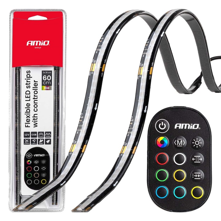 Комплект гъвкави LED ленти за автомобил, 12V, 2x30CM, RGB с контролер, за врати