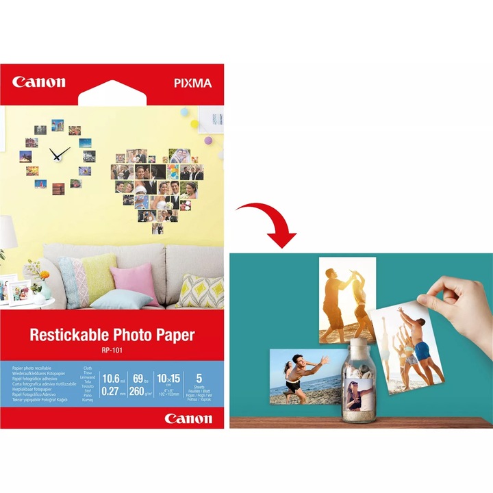 Hartie foto Resticable Canon Pixma Photo Paper Cloth RP-101 4R, 10x15 cm, 260 g/m²