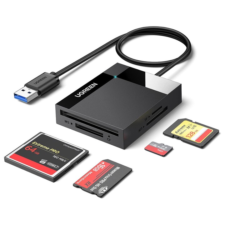Cititor de carduri Card Reader CR125 (30333) USB to SD/TF/CF/MS Card, 5Gbps, 2TB Negru