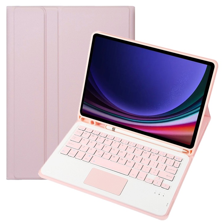 Husa cu tastatura Bluetooth 3.0 pentru Samsung Galaxy Tab S10 Lite / S10 FE / S9 FE A710B-A, cu touchpad, culoare roz
