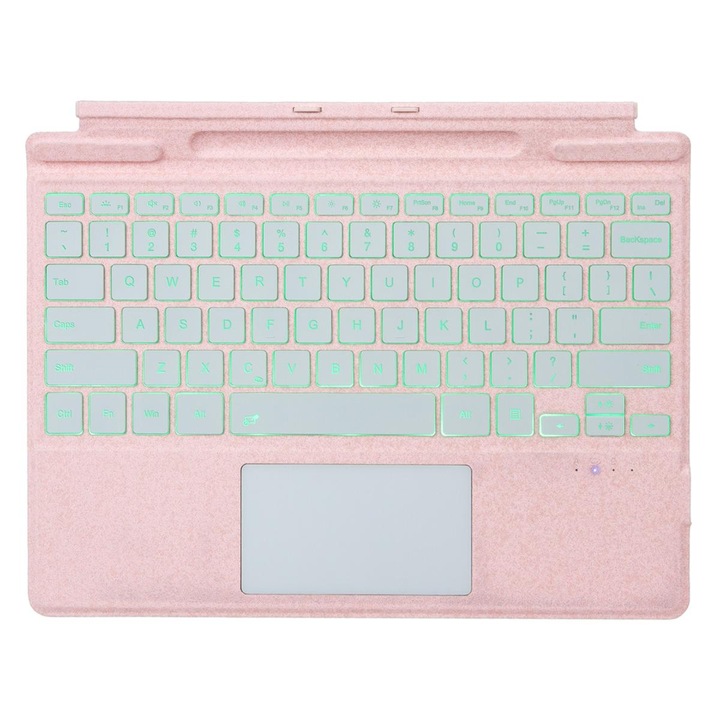 Husa cu tastatura Bluetooth 5.2 pentru MicroSoft Surface Pro 9 / 10 / 11 / 12, cu touchpad, iluminare, roz
