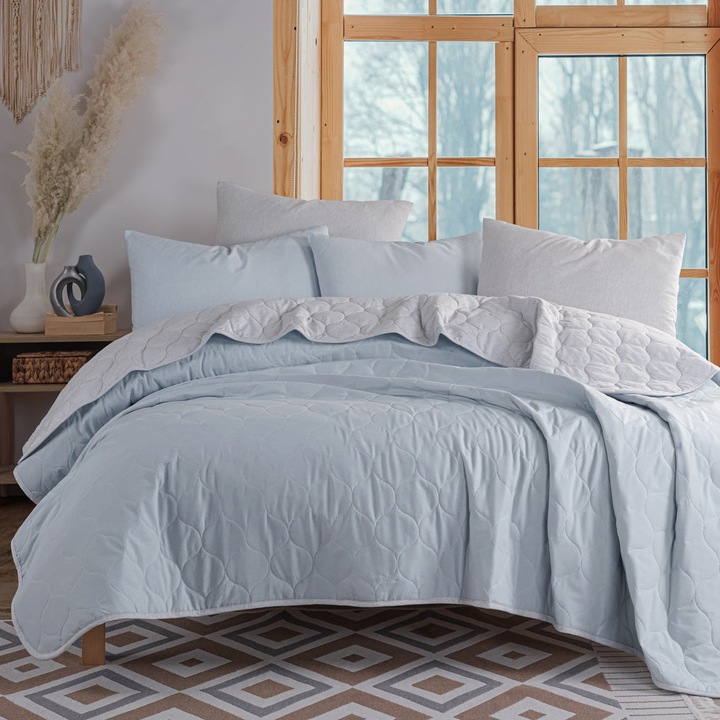 Cuvertura pat 155x200 cm Asir Solid - Light Blue, Grey