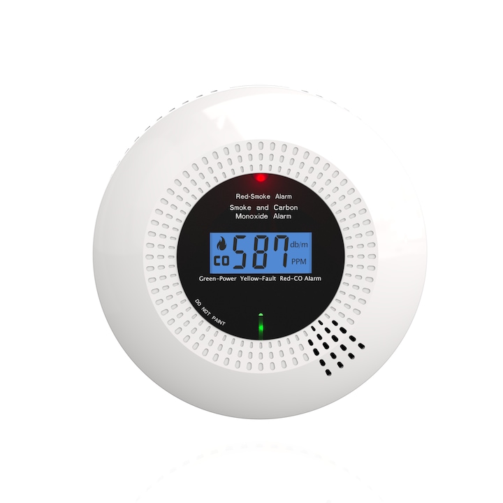 Detector de fum si monoxid de carbon (CO) FRAMMINO®, Wi-Fi, TuyaSmart/SmartLife App, LED Display, Alb