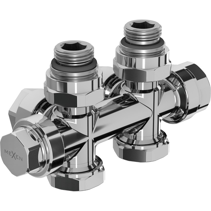 Supapă radiator unghiulară, Mexen, Duplex, crom, DN50