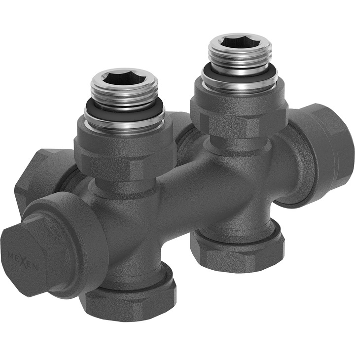 Supapă distribuitor radiator, Mexen, Duplex, unghiular/drept, DN50, antracit