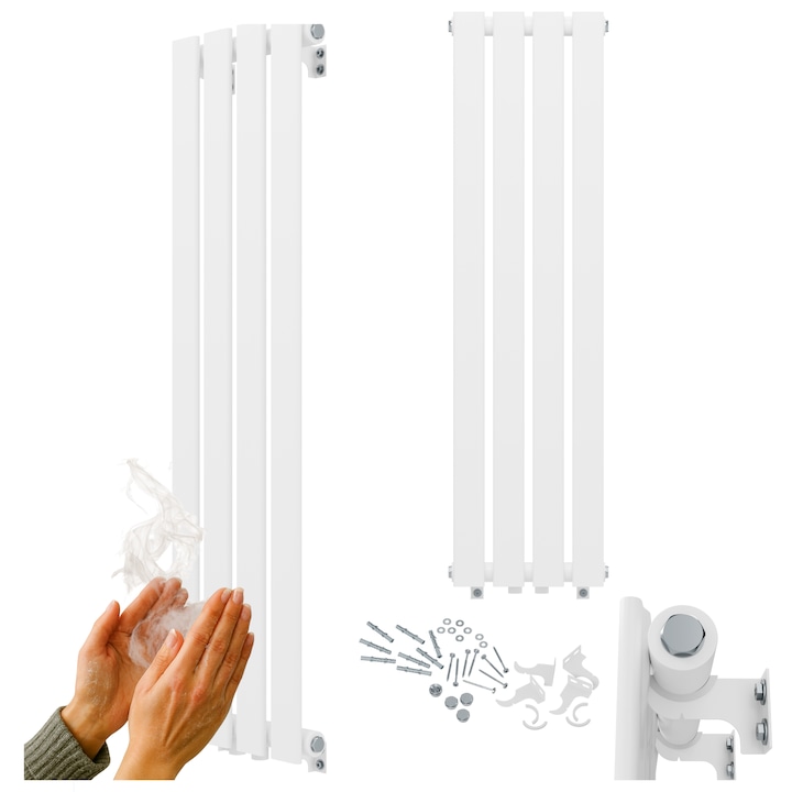 Radiator Baie, Granitan, Model Fero, Vertical, Panou, 1100 x 296 mm, 368 W, Alb, Constructie Subtire Si Durabila, Incalzire Rapida, Design Modern, Conexiuni Universale, Ideal Pentru Orice Interior
