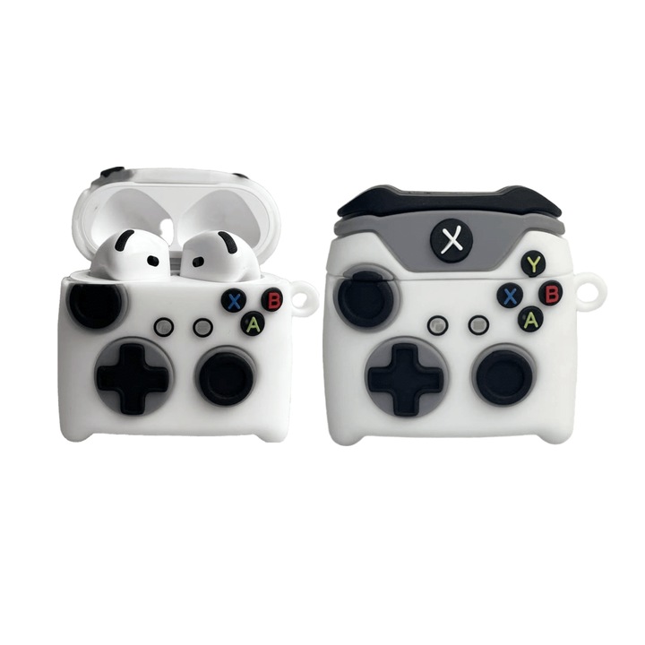 Husa protectie casti gamepad, Silicon 3D, Pentru Apple AirPods 4, Negru Alb