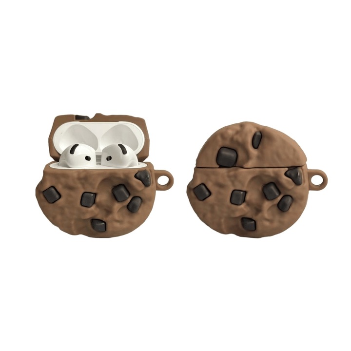 Husa protectie casti Biscuiti, Silicon 3D, Pentru Apple AirPods 4, Galben Negru