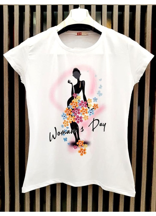 Дамска тениска, Woman's Day, Цветя, Бял