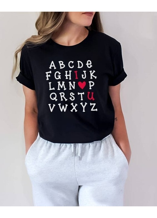 Дамска тениска, памук, ABC Love, Бял